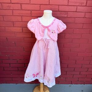 Vintage Y2K Youngland Pink Gingham Dress with Butterfly Embroidery Girls Size 10